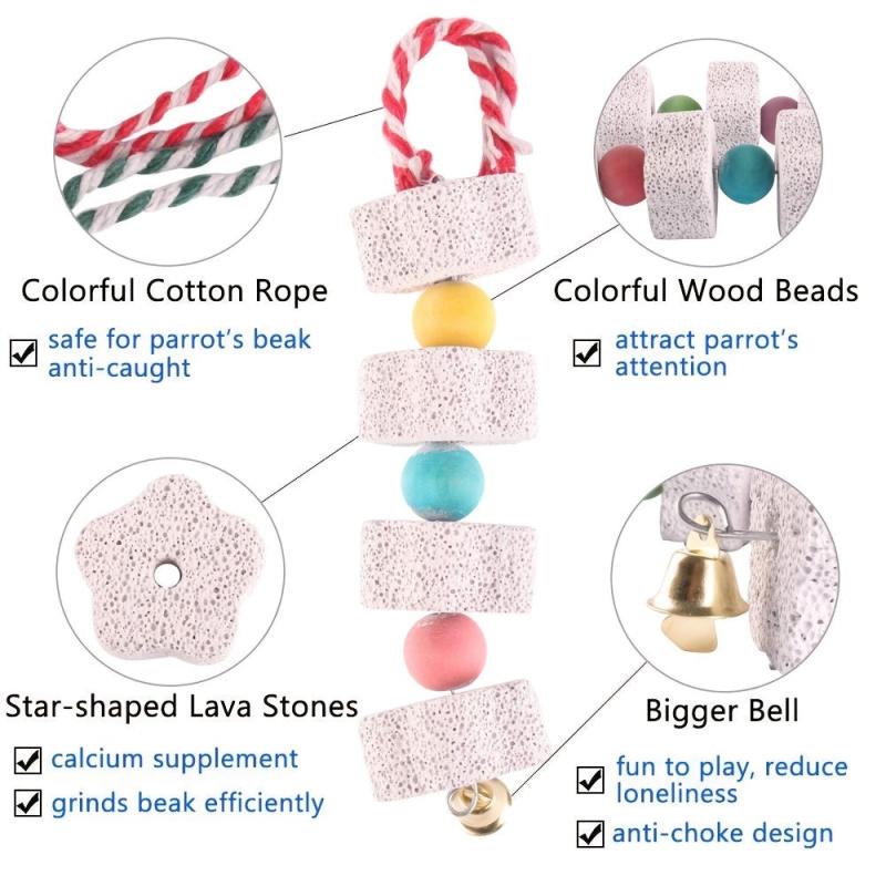Parrot Chewing Toy with Beak Grinding Stone, Bell & Calcium Supplement