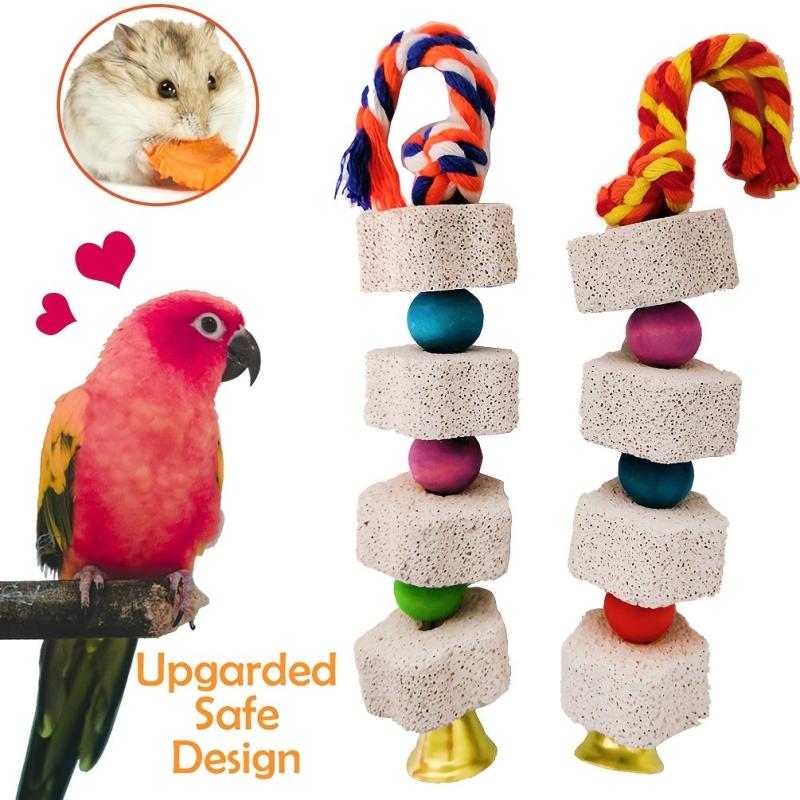 Parrot Chewing Toy with Beak Grinding Stone, Bell & Calcium Supplement
