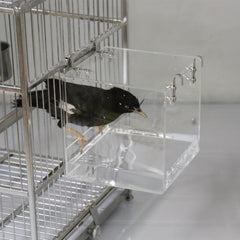Acrylic Transparent Bird Bath Cage with Hanging Hooks Bird Feeder