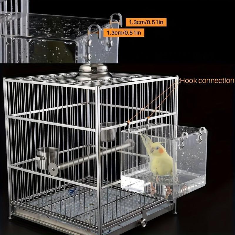 Acrylic Transparent Bird Bath Cage with Hanging Hooks Bird Feeder