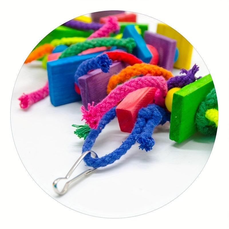 Colorful Rope Parrot Toy with Wooden Perches & Swing