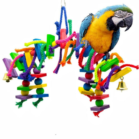 Colorful Rope Parrot Toy with Wooden Perches & Swing