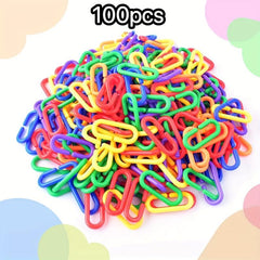 100pcs Mixed Colors Rainbow DIY Bird Toy Plastic Chain Hook