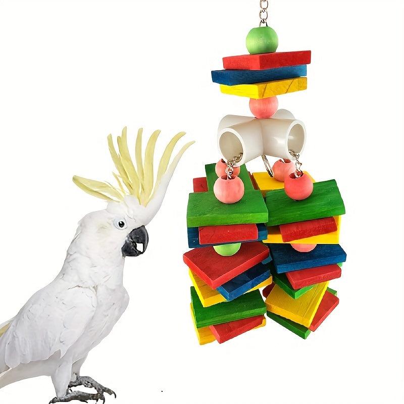Colorful Wooden Beads & Blocks Bird Climbing Toy for Parrots