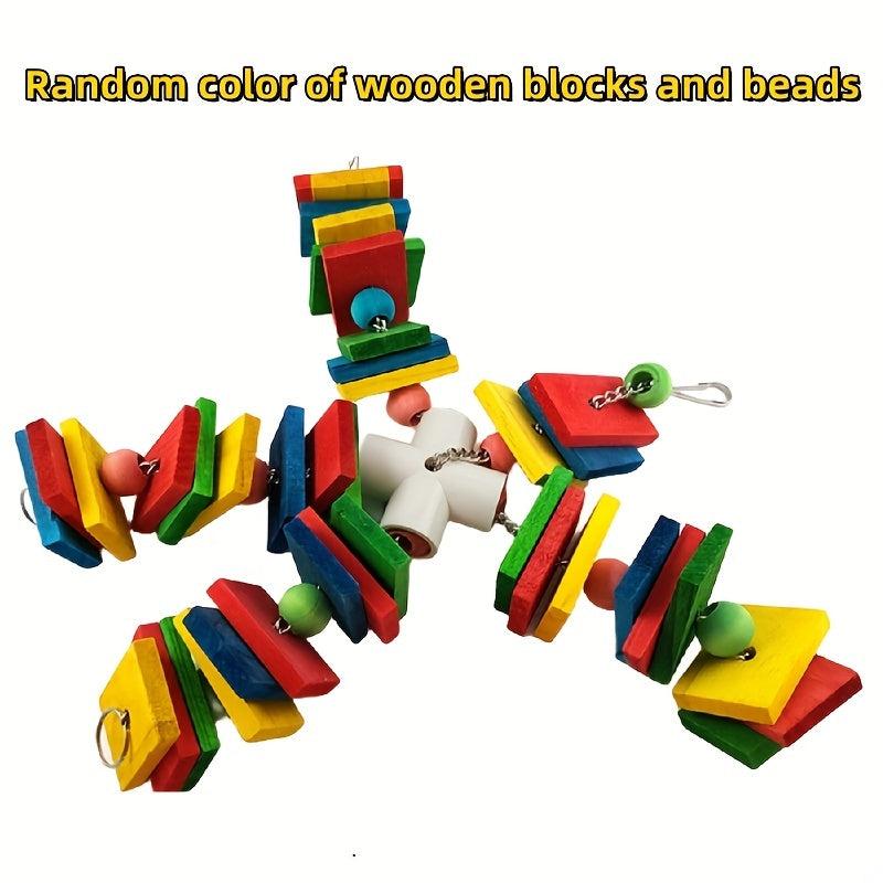 Colorful Wooden Beads & Blocks Bird Climbing Toy for Parrots