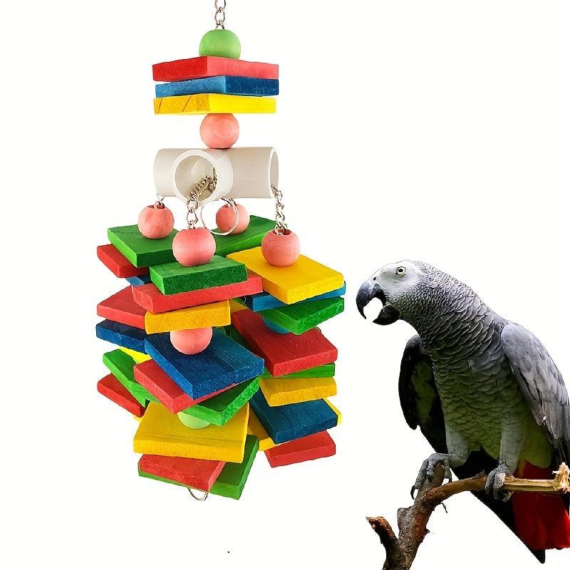 Colorful Wooden Beads & Blocks Bird Climbing Toy for Parrots
