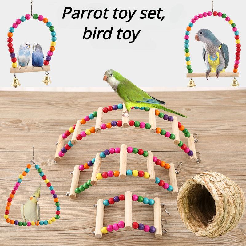 Colorful Parrot Swing with Climbing Ladder and Chew Toys