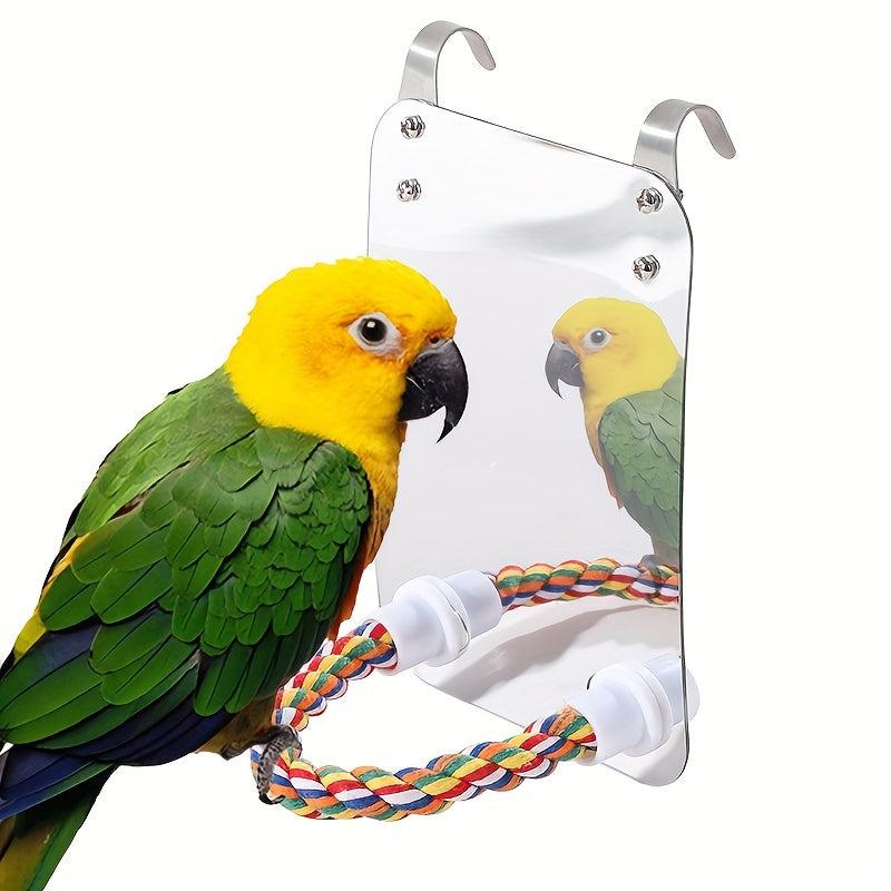 Acrylic Parrot Mirror Stand Perch with Activity Station Stick Bird Toy
