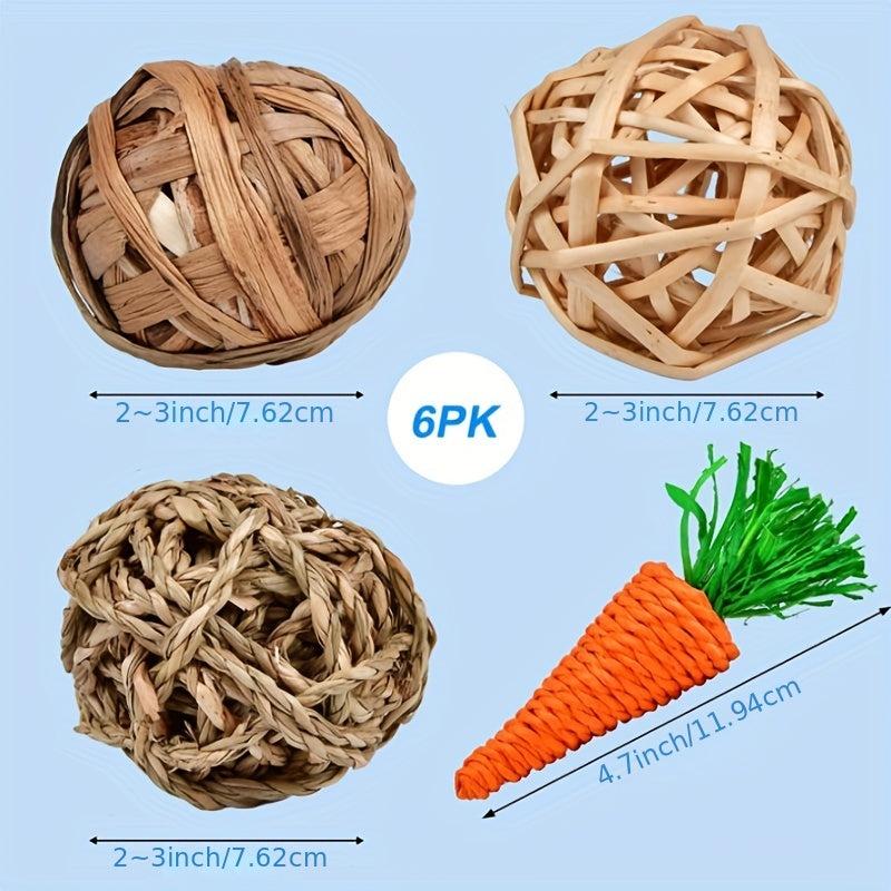 6pcs Pet Chew Toy Set Teeth Grinding Rattan Balls for Birds Rabbits Hamsters