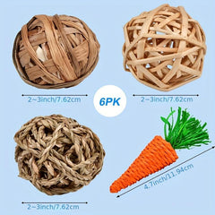 6pcs Pet Chew Toy Set Teeth Grinding Rattan Balls for Birds Rabbits Hamsters