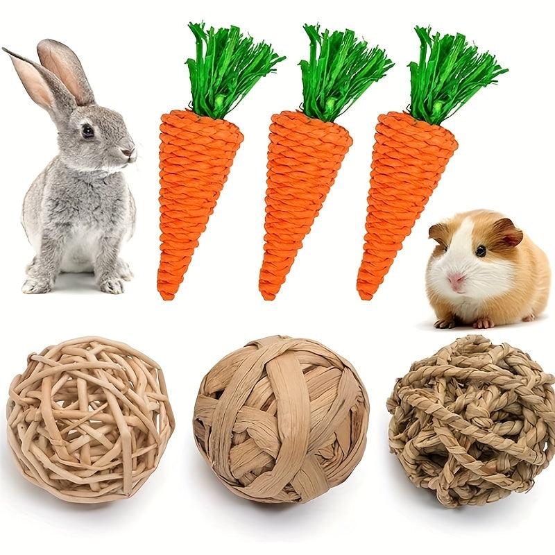 6pcs Pet Chew Toy Set Teeth Grinding Rattan Balls for Birds Rabbits Hamsters
