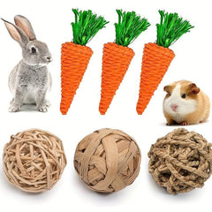 6pcs Pet Chew Toy Set Teeth Grinding Rattan Balls for Birds Rabbits Hamsters