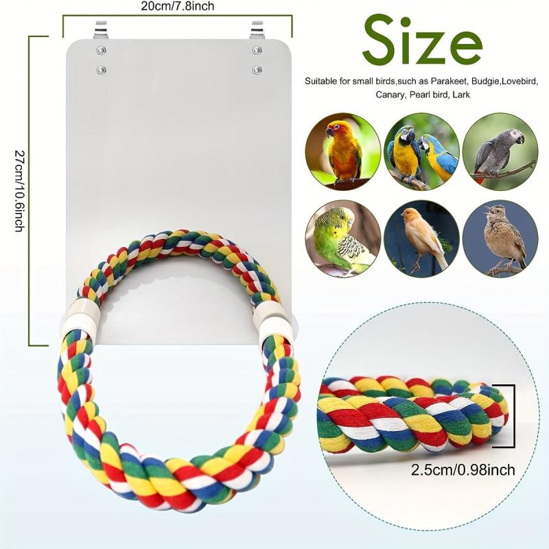 Bird Parrot Toy Acrylic Mirror Colorful Strap Bird Cage Perch