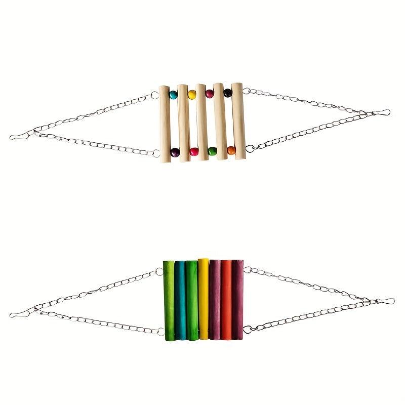 Pet Wooden Ladder Climbing Swing for Parrots Fun Hammock Toy