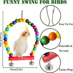7pcs Colorful Parrot Bird Toy Set Swing Chewing Hanging Cage Toy With Bell