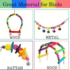 7pcs Colorful Parrot Bird Toy Set Swing Chewing Hanging Cage Toy With Bell