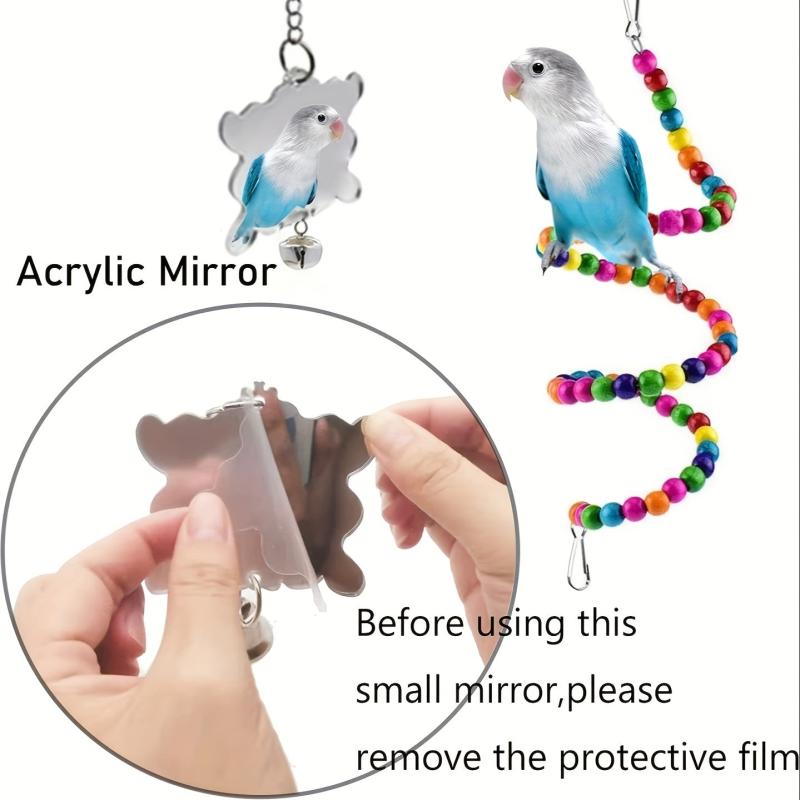 7pcs Colorful Parrot Bird Toy Set Swing Chewing Hanging Cage Toy With Bell