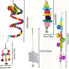 7pcs Colorful Parrot Bird Toy Set Swing Chewing Hanging Cage Toy With Bell