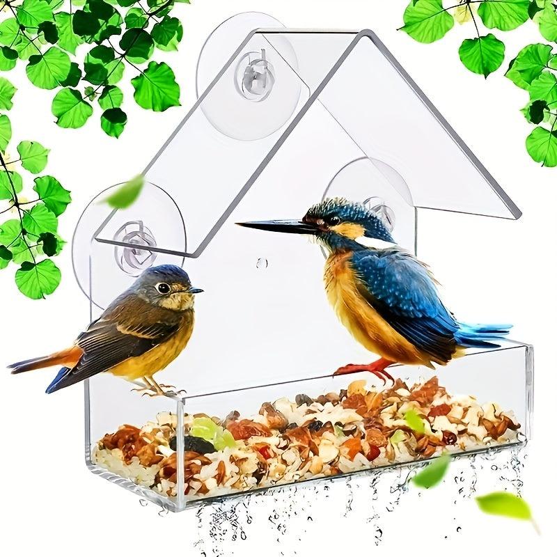 Large Hanging Bird Feeder with Suction Cups and Removable Tray