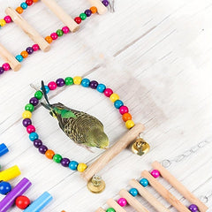 Colorful Beads Bird Stand Perch Parrot Swing Toy With Bells
