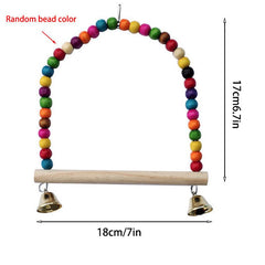 Colorful Beads Bird Stand Perch Parrot Swing Toy With Bells