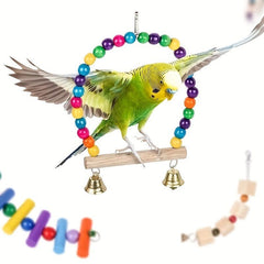 Colorful Beads Bird Stand Perch Parrot Swing Toy With Bells