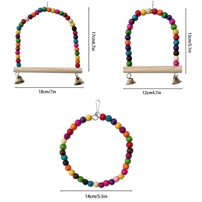 Colorful Beads Bird Stand Perch Parrot Swing Toy With Bells