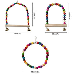 Colorful Beads Bird Stand Perch Parrot Swing Toy With Bells