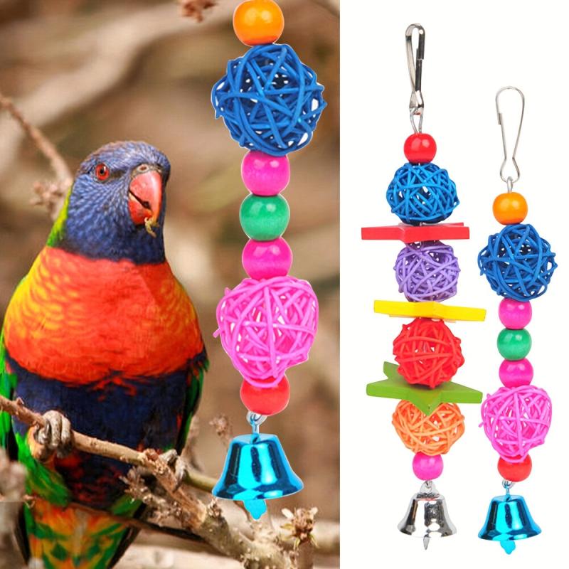 Bird Parrot Chew Toy Hanging Cage Swing Pendant with Bell