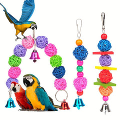 Bird Parrot Chew Toy Hanging Cage Swing Pendant with Bell
