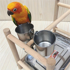 Stainless Steel Double Cups with Clip for Parrot Cage Food and Water