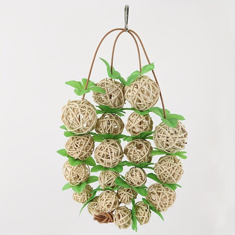 Bird Toy Green Leaves Rattan Ball Parrot Toys Bird Cage Accessories