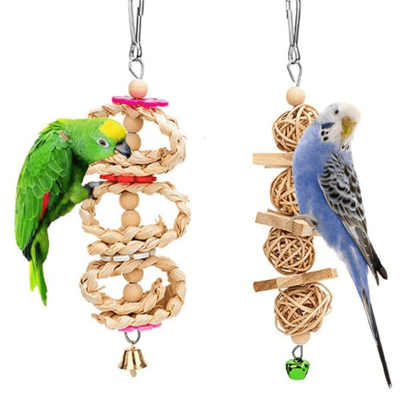 7pcs Natural Wood Bird Parrot Toys for Cockatiels & Parrots