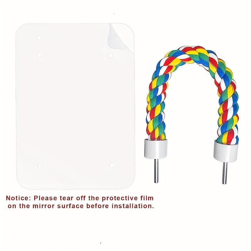 Bird Mirror With Rope Perch Parrot Swing Toys