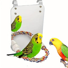 Bird Mirror With Rope Perch Parrot Swing Toys