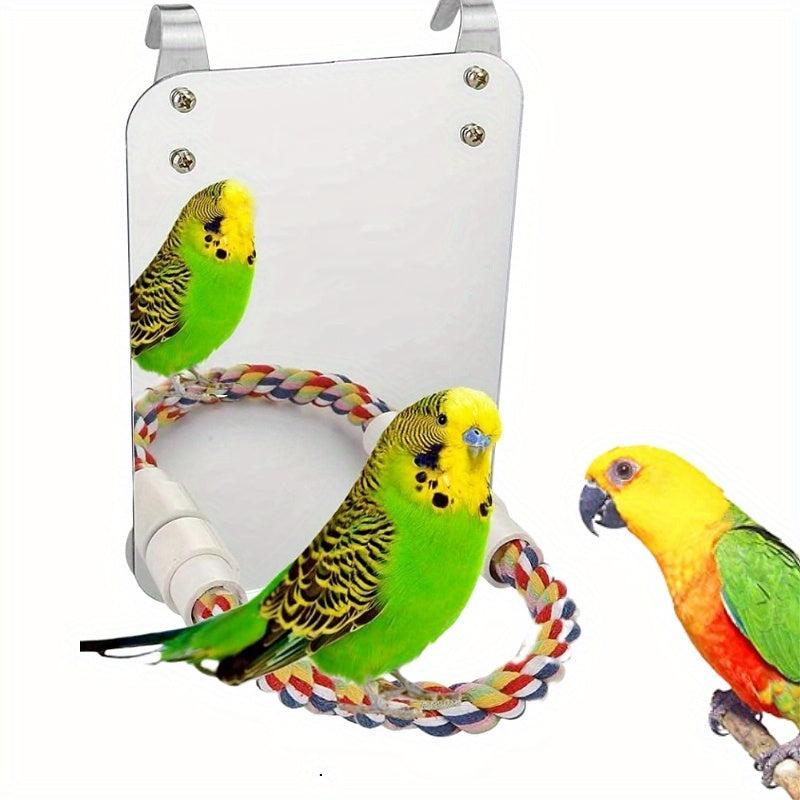 Bird Mirror With Rope Perch Parrot Swing Toys