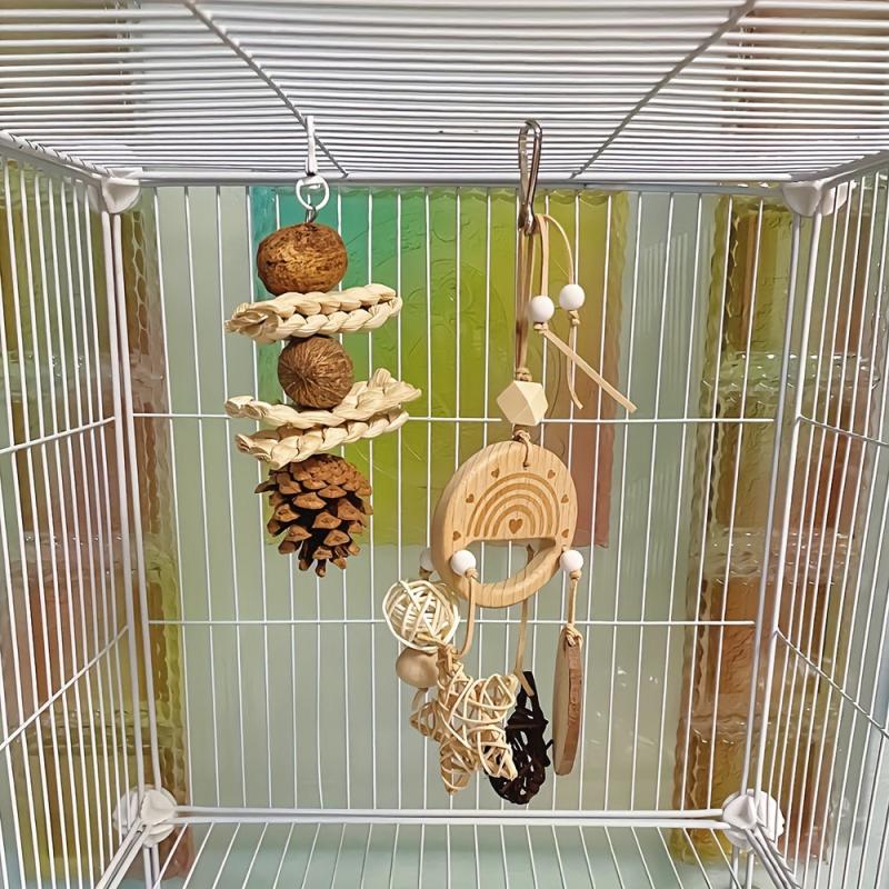 Wooden Colorful Parrot Chewing Toys Molar Interactive Toys