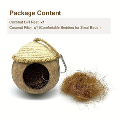 Coconut Woven Straw Bird House Natural Coconut Bird Cage With Woven Cover