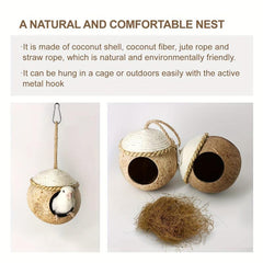 Coconut Woven Straw Bird House Natural Coconut Bird Cage With Woven Cover
