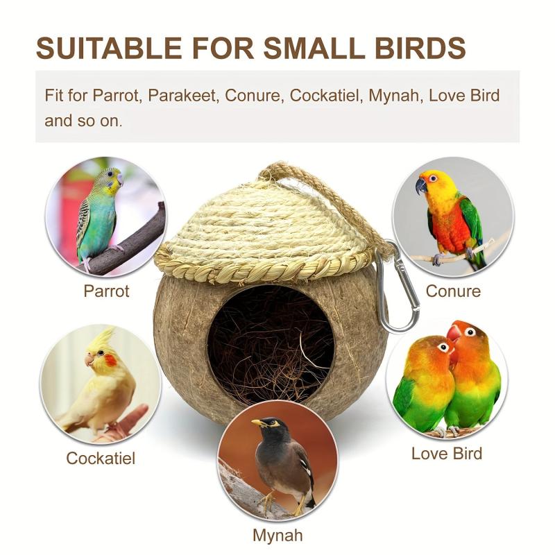 Coconut Woven Straw Bird House Natural Coconut Bird Cage With Woven Cover