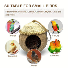 Coconut Woven Straw Bird House Natural Coconut Bird Cage With Woven Cover