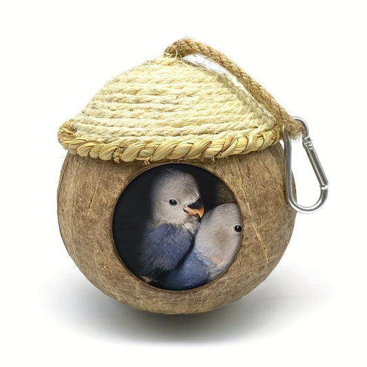 Coconut Woven Straw Bird House Natural Coconut Bird Cage With Woven Cover