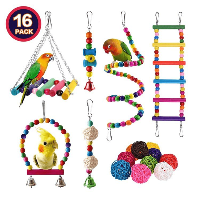 16pcs Interactive Bird Foraging Toys for Parakeets and Parrots