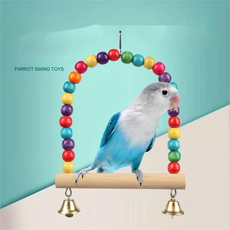 Wooden Bird Swing Beads Parrot Toy for Small Parakeets Budgies Cockatiels
