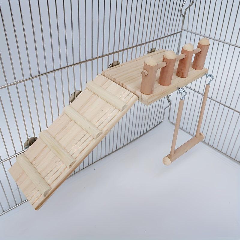 Wooden Parrot Pedal Bird Habitat Platform with Ladder