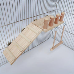 Wooden Parrot Pedal Bird Habitat Platform with Ladder