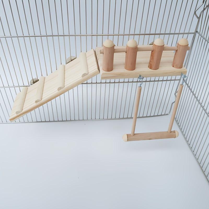 Wooden Parrot Pedal Bird Habitat Platform with Ladder
