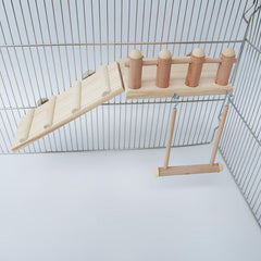 Wooden Parrot Pedal Bird Habitat Platform with Ladder