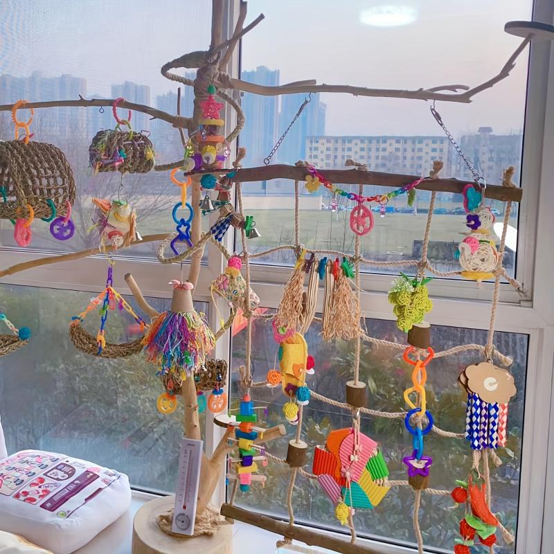 Colorful Geometric Chain Buckles Parrot Chewing Toys Bird Cage Accessories