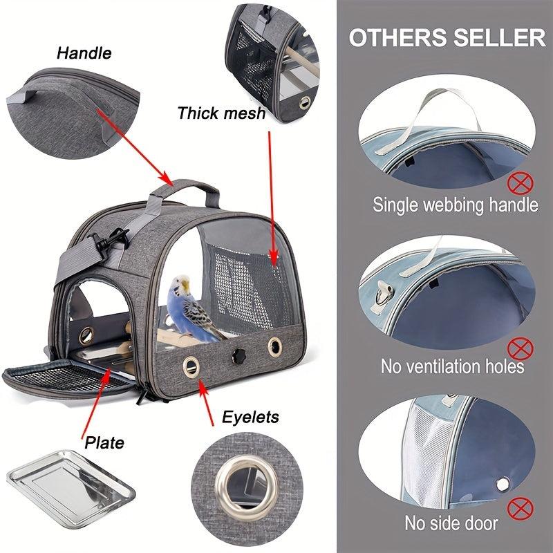 Portable Bird Carrier with Stand and Shoulder Strap for Parrots and Small Birds